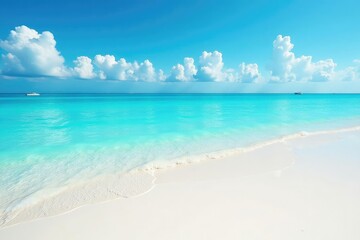 Obraz premium White sand, clear blue water under a cloudless sky, vacation, sunlit, warm