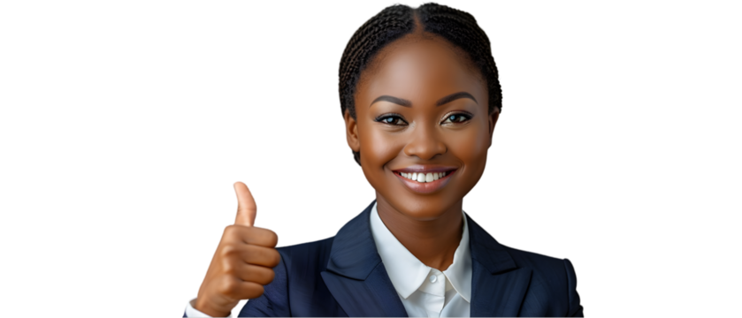 Happy businesswoman thumbs up.