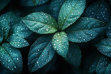 Obraz premium Green plant glistening with water droplets.