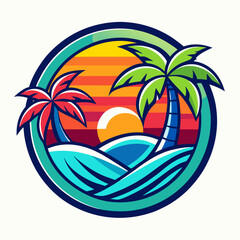beach logo dashing colour full vector illustration 