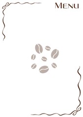 A simple menu design with coffee beans and decorative border elements on white paper