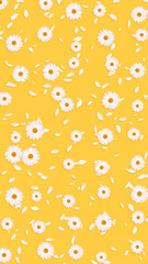 white daisies flowers pattrrn on yellow background , cosmetic beauty and herbal tea drink floral vertical social media design element	