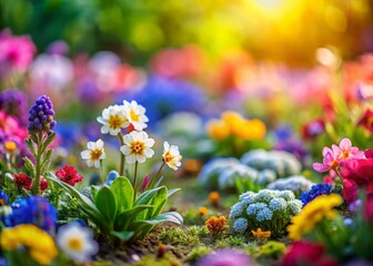 Obraz premium Miniature Spring Garden: Intricate Floral Texture, Tilt-Shift Photography