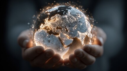 Hands Holding a Glowing Globe Representing Globalization Concept