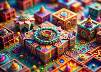 Miniature Surreal Geometric Doodle Art: Tilt-Shift Fantasy Landscape