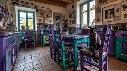 Fototapeta premium Colorful cat themed kitchen