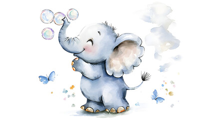 A cartoon elephant blowing bubbles