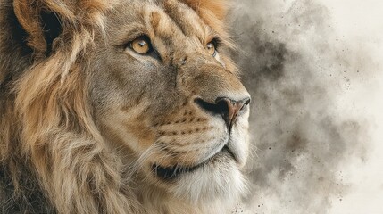 Fototapeta premium Majestic Lion Portrait with Artistic Background and Soft Textures