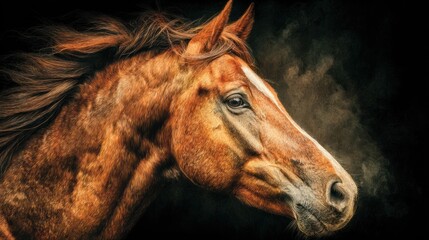 Majestic Chestnut Horse Portrait in Dramatic Lighting and Color