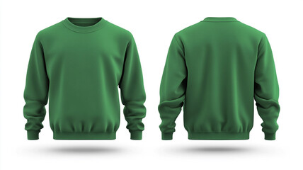 green sweatshirt template with front and back views on a white background.