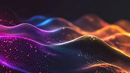 Fototapeta premium Abstract vibrant digital landscape with flowing lines and sparkling particles