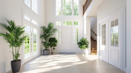 Fototapeta premium Elegant white wall color with a calming blue undertone, in a bright and airy modern home