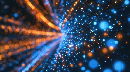 Abstract picture of digital particle with digital technology style design connecting become dynamic of electric wave movement represent about flowing of data or structure of network system. AIG53.