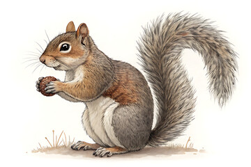 Obraz premium Squirrel Illustration for Wall art Print. white Background Ai generate