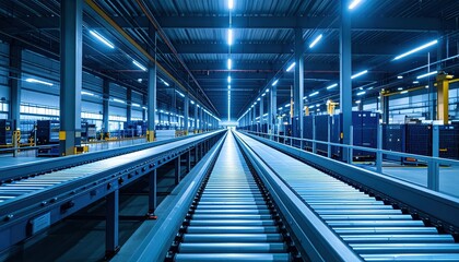 Fototapeta premium Industrial Warehouse Conveyor System for Efficient Logistics Operations