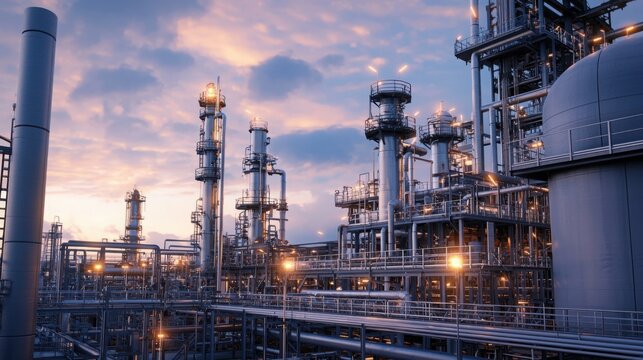 Industrial Complex at Dusk with Equipment and Soft Light Effects