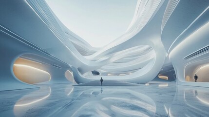 Futuristic Interior Design with Abstract Shapes and Soft Lighting