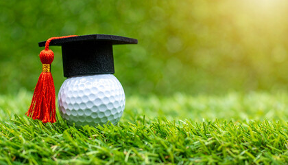A golf ball wearing a graduation cap represents educational and athletic achievement in the game