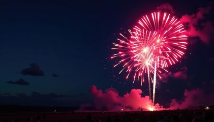 Celebratory firework display explodes in a vibrant night sky, signifying victory , accomplishment, vibrant, festive