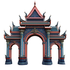 Obraz premium Temple Gate In Traditional Style On isolated on a transparent background. High quality PNG, commercial use.