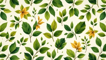 natural botanical seamless pattern with sunlit leaf clusters and smooth repetition suitable for eco friendly brand visuals and green packaging