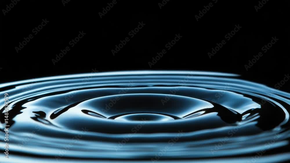 Poster a single water droplet falls into a calm pool, creating ripples and reflections