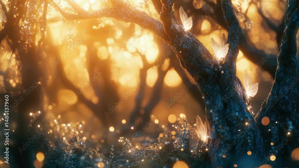 Poster a sunny day with sunlight shining through tree branches