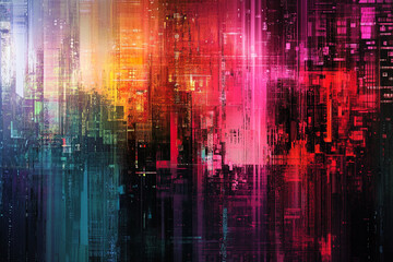 Fototapeta premium Abstract digital art vibrant colors layered textures glitch effect modern artwork