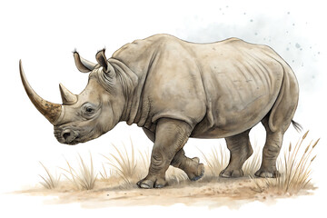 Obraz premium rhinoceros animal wildllife interior art collection white Background Ai generate.