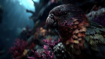 Obraz premium Colorful parrot portrait with detailed feathers