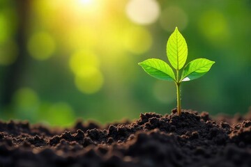 Young tree sapling planted in rich soil, sunlight dappling leaves , leaves, green, spring