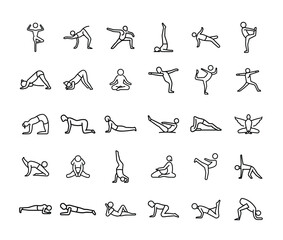 Yoga poses displayed as a line drawing