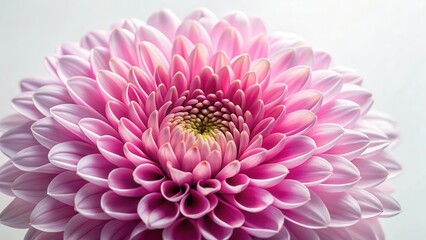 Delicate pink chrysanthemum flower with intricate petals and center details, set against a soft white background, showcasing its vibrant colors and textures, chrysanthemum close-up, nature photography