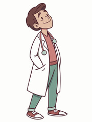 Happy male doctor with stethoscope on white background