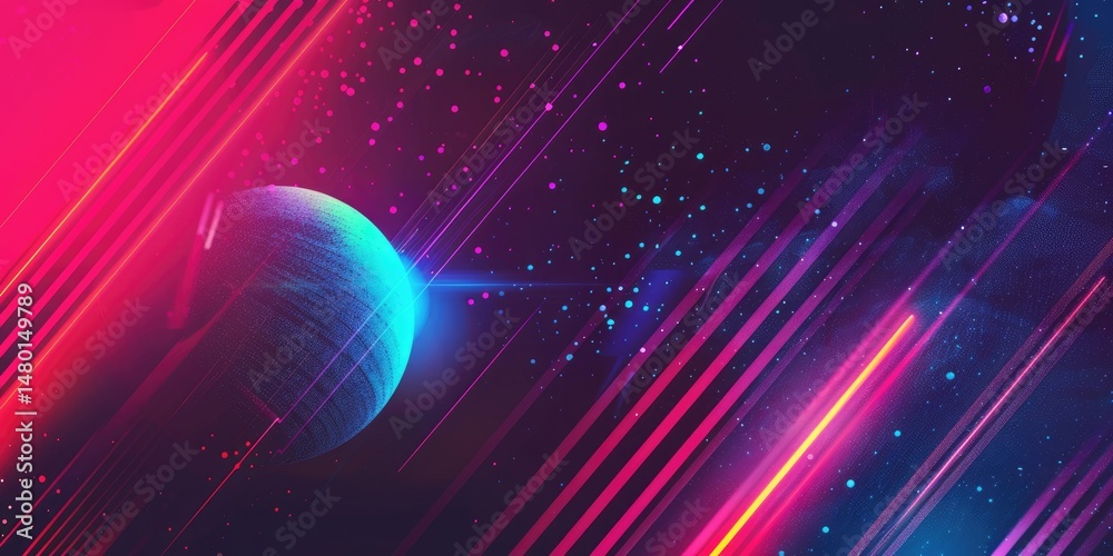 Poster abstract colorful geometric shapes effect on surface of digital cyber design express scene of cybers