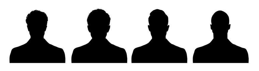 Set of  man face silhouette – front view, vector illustration