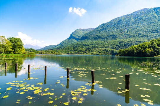 Panorama of Lake Piano, near Porlezza, in Lombardy.