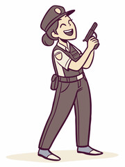 Fototapeta premium Happy female police with gun on white background