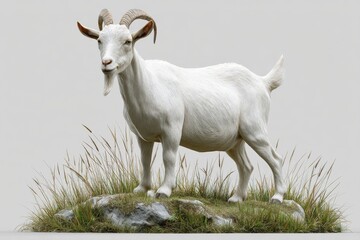 Obraz premium White goat standing on a grassy knoll.