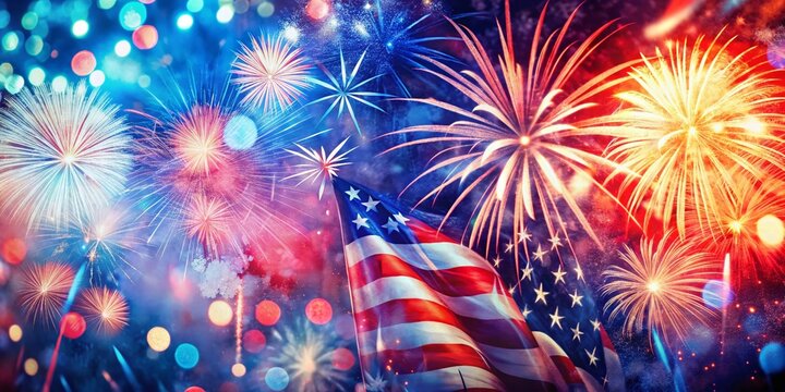 Patriotically Themed Abstract Double Exposure: 4th of July Hand-Painted Design Stock Photo