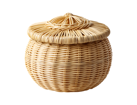Round woven rattan lid isolated on a transparent background