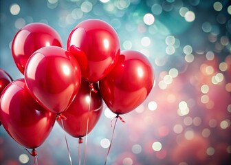 Red Balloons Floating, Bokeh Background, Shallow Depth of Field - Stock Photo