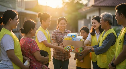 Volunteers Delivering Food Aid to a Family in Need