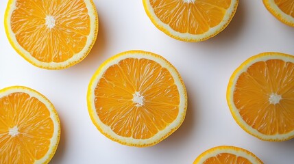 Fototapeta premium Freshly Cut Orange Slices Arranged on a Light Background Showcasing Their Juicy Segments and Vibrant Color