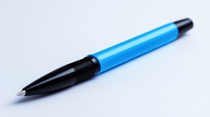 Blue Ballpoint Pen Isolated on White Surface Ideal for Office Supplies and Stationery Concept
