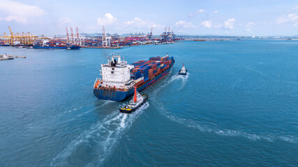Aerial view container ship cargo freight shipping international, Global business freight shipping...