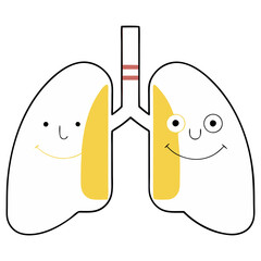Cartoon Illustration of Two Smiling Lungs with Different Colors