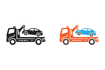 Tow truck pulling car logo vector. Tow truck icon isolated on flat background.