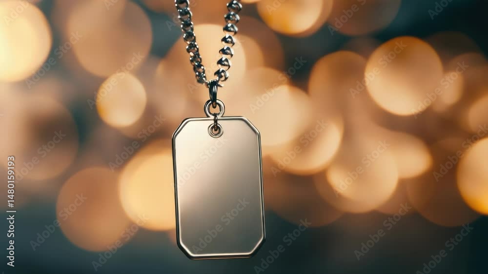 Poster A dog tag hangs from a chain on a string, perfect for various uses