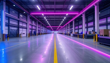 Fototapeta premium Modern Industrial Warehouse Interior with Neon Light Design